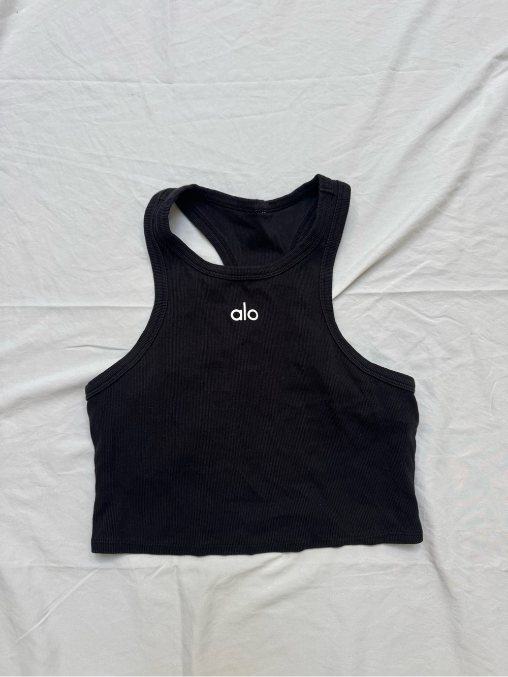 ALO Yoga Black Ribbed High-Neck Cropped Tank